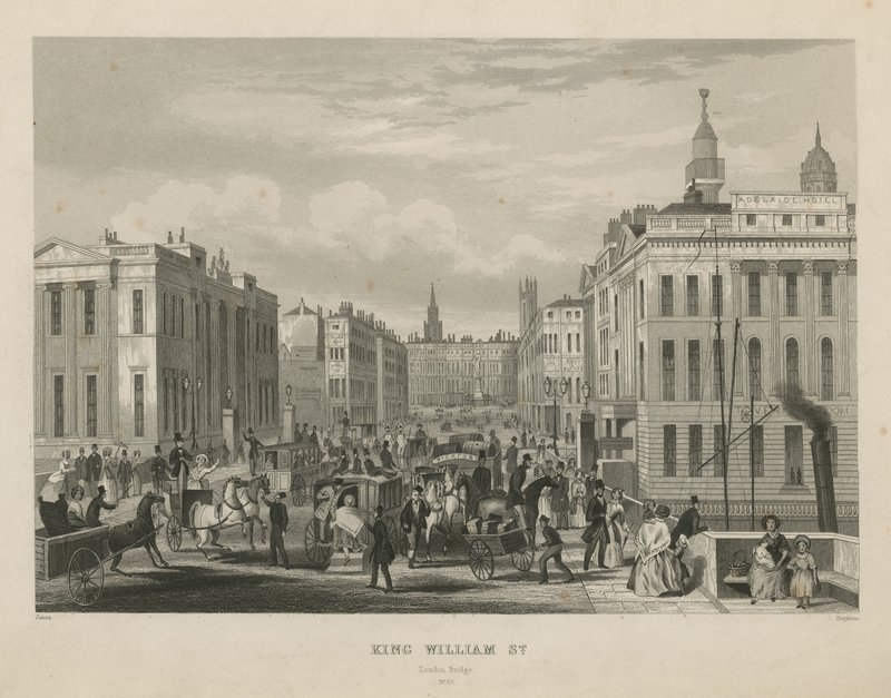 Rušná pouliční scéna v King William Street od English School