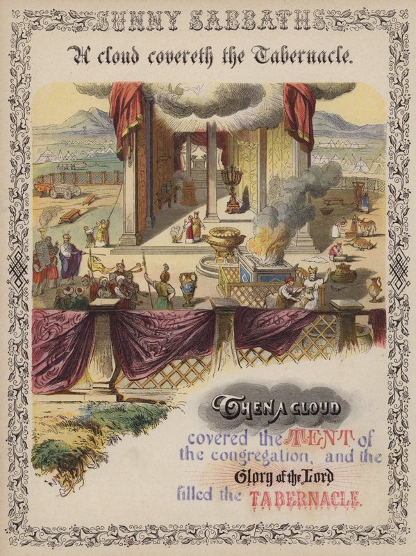 Oblak zakrývá svatostánek (barevná rytina) od English School