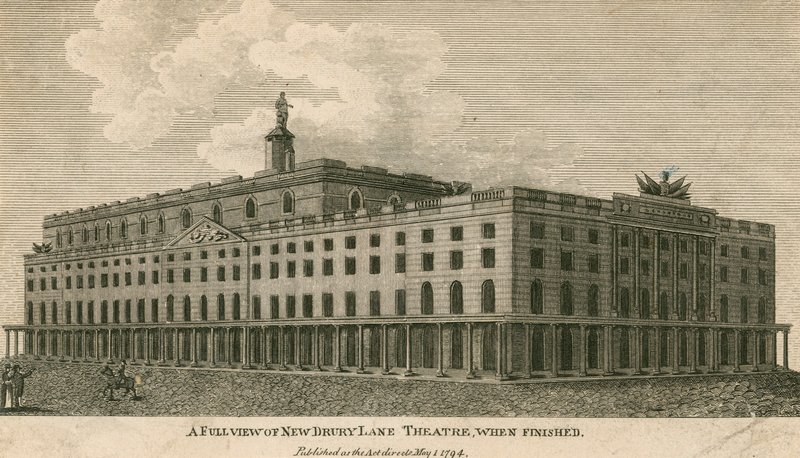 Úplný pohled na nové divadlo Drury Lane v Londýně, když je hotovo od English School
