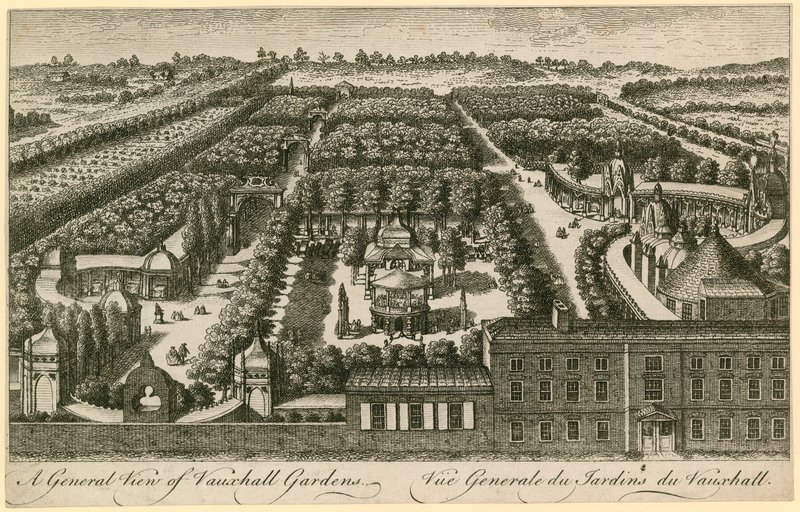 Celkový pohled na Vauxhall Gardens, Londýn od English School