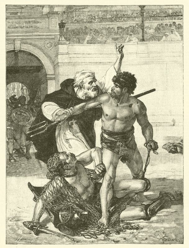 Mnich Telemachus, který se snaží zastavit gladiátorské hry v Koloseu, Řím (rytina) od English School