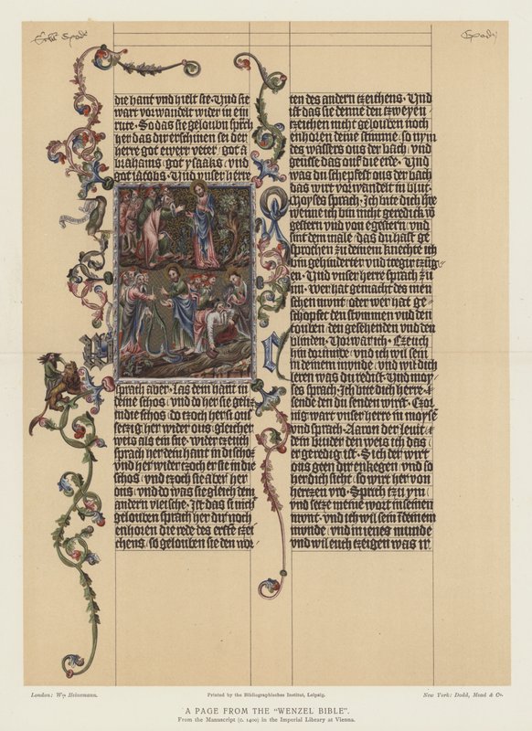 Stránka z Wenzelovy bible (barevná litografie) od English School