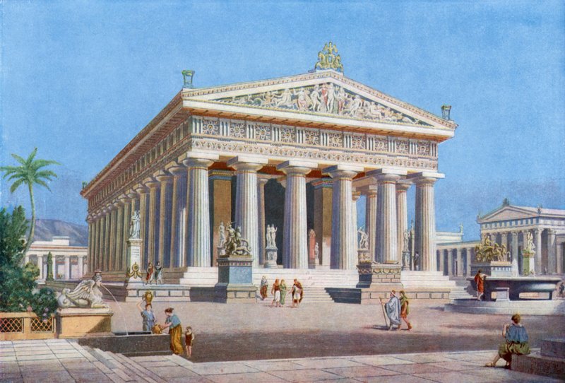 Jedinečná svatyně Velkého boha moře: Poseidonův chrám v Paestum (barevné lito) od English School