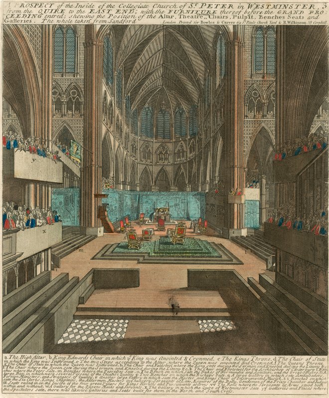 Vyhlídka vnitřku Kolegiátního kostela svatého Petra ve Westminsteru (Westminster Abbey) od English School