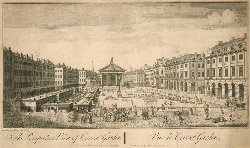 Vyhlídkový pohled na Covent Garden v Londýně od English School