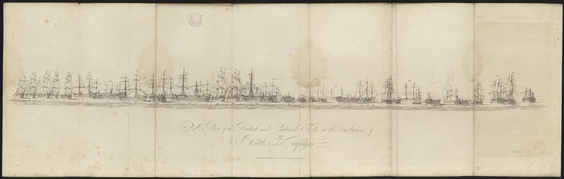 Pohled na britskou a kombinovanou flotilu na konci bitvy o Trafalgar od English School