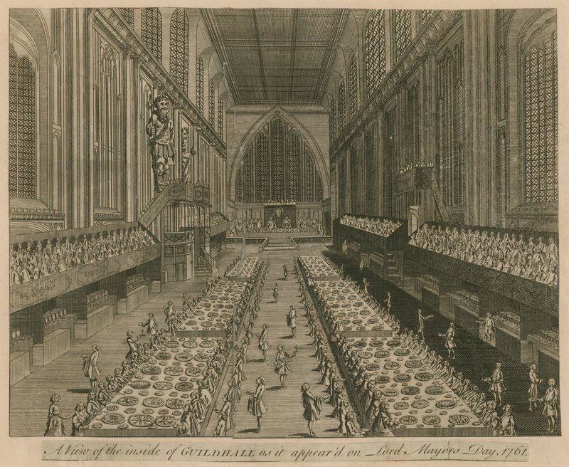 Pohled na Guildhall, Londýn, jak to vypadalo na Lord Mayors Day, 1761 od English School