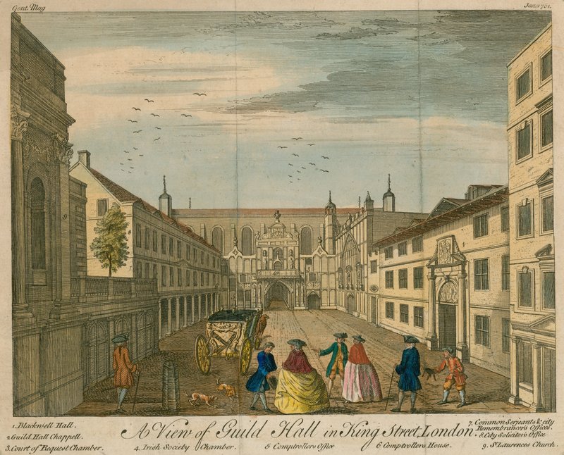 Pohled na Guildhall v King Street v Londýně od English School