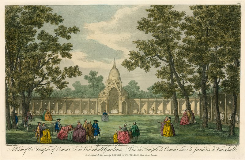Pohled na Temple of Comus ve Vauxhall Gardens, Londýn od English School