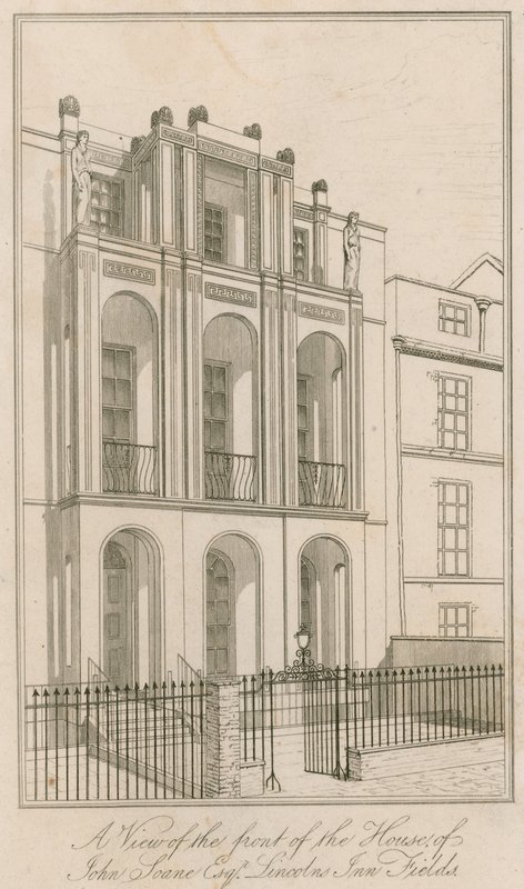 Pohled na průčelí domu Johna Soana Esq, Lincolns Inn Fields, Londýn od English School