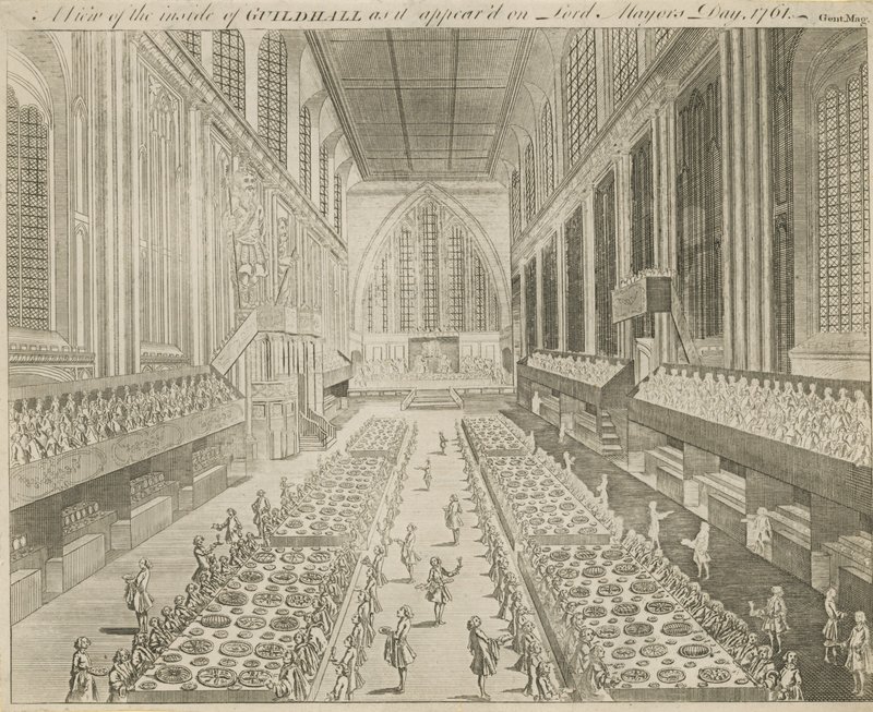 Pohled do vnitřku Guildhallu, jak se objevil v Den lordů starostů, 1761 od English School
