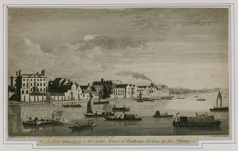 Pohled pořízený poblíž domu pana Smithse v Battersea při pohledu na Temži od English School
