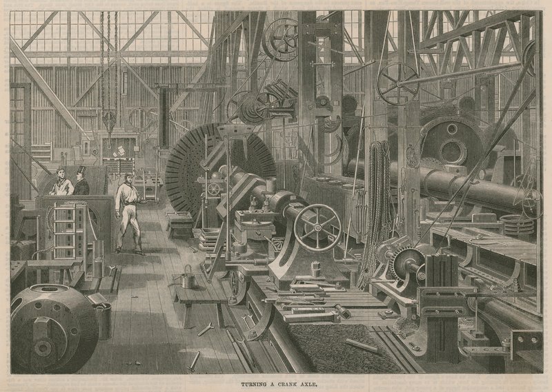 Návštěva Penns Marine Engine Factory v Greenwichi v Londýně; Otáčení klikové nápravy od English School
