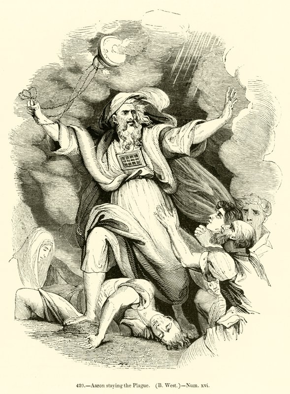 Aaron staying the Mor, B West, Numbers xvi (rytina) od English School
