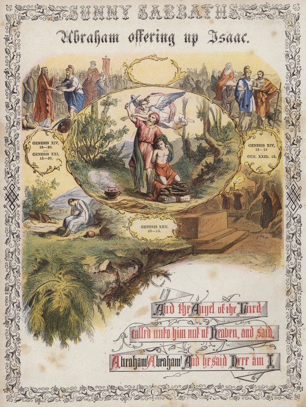 Abraham obětuje Izáka (barevná rytina) od English School