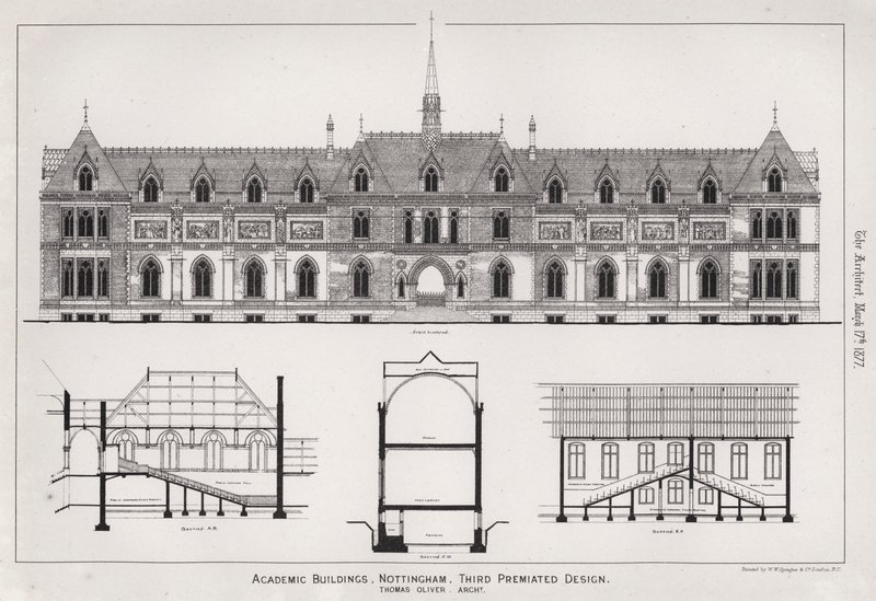 Academic Buildings, Nottingham, Third Premiated Design (rytina) od English School