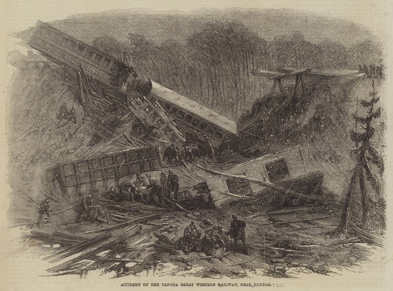 Nehoda na Canada Great Western Railway, poblíž Dundas (rytina) od English School