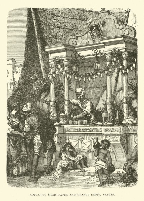 Acquajolo, obchod s ledovou vodou a pomeranči, Neapol od English School