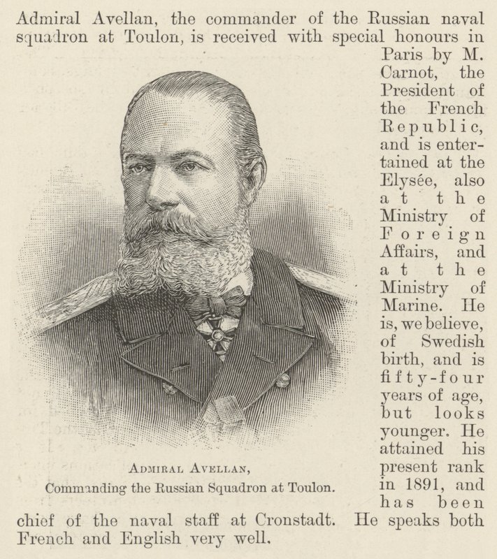 Admirál Avellan, velící ruské eskadře v Toulonu (rytina) od English School