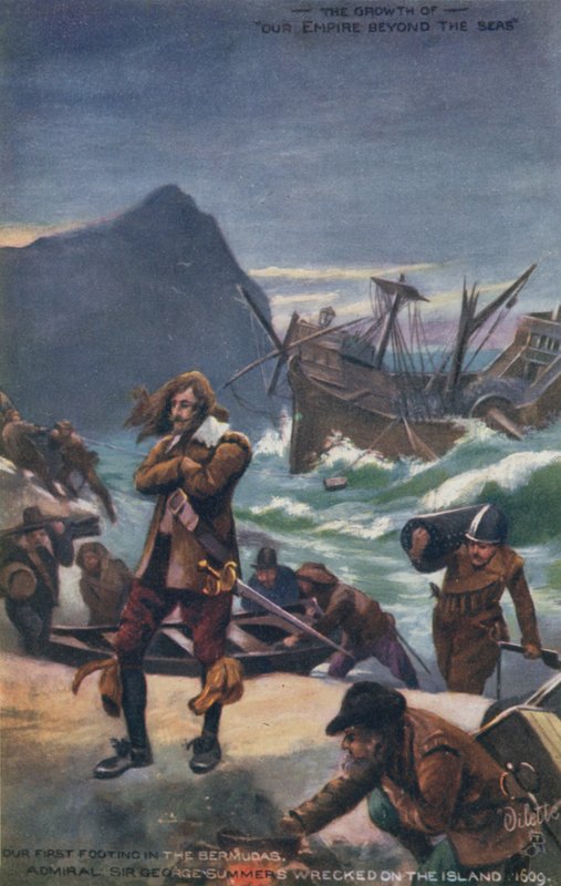 Admirál Sir George Summers ztroskotal na Bermudách, 1609 od English School