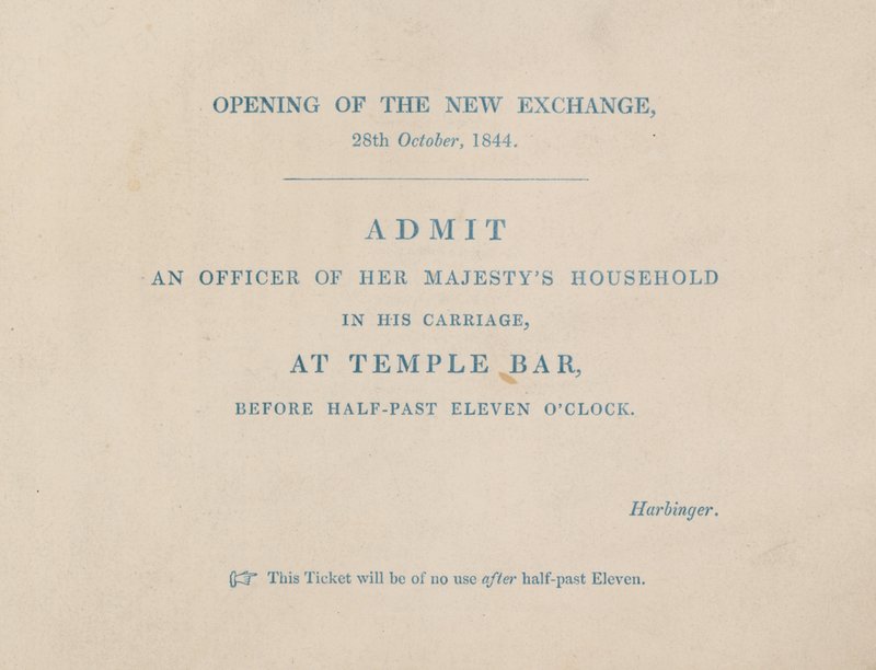 Vstupenka na otevření nové Royal Exchange v Londýně dne 29. října 1844 od English School