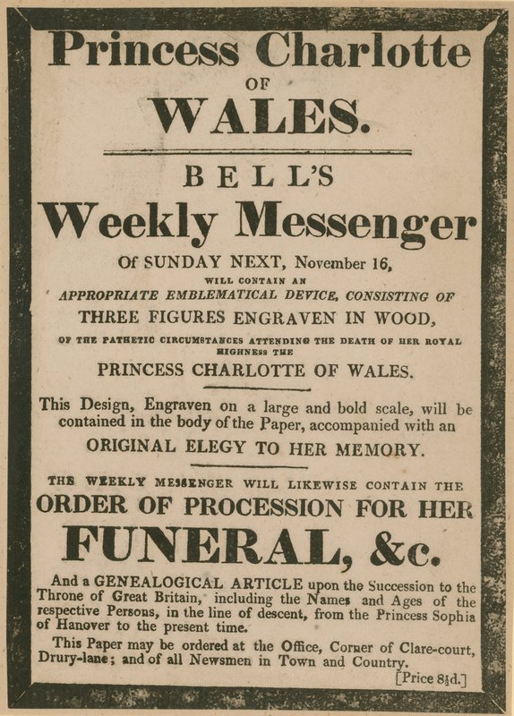 Reklama na Bells Weekly Messenger z neděle 16. listopadu 1817 od English School