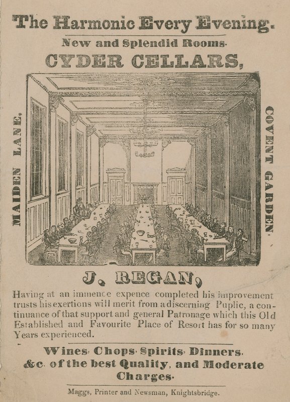 Reklama na Cyder Cellars, Maiden Lane, Covent Garden od English School