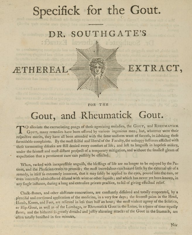 Reklama na éterický extrakt Dr Southgates na dnu a revmatickou dnu od English School