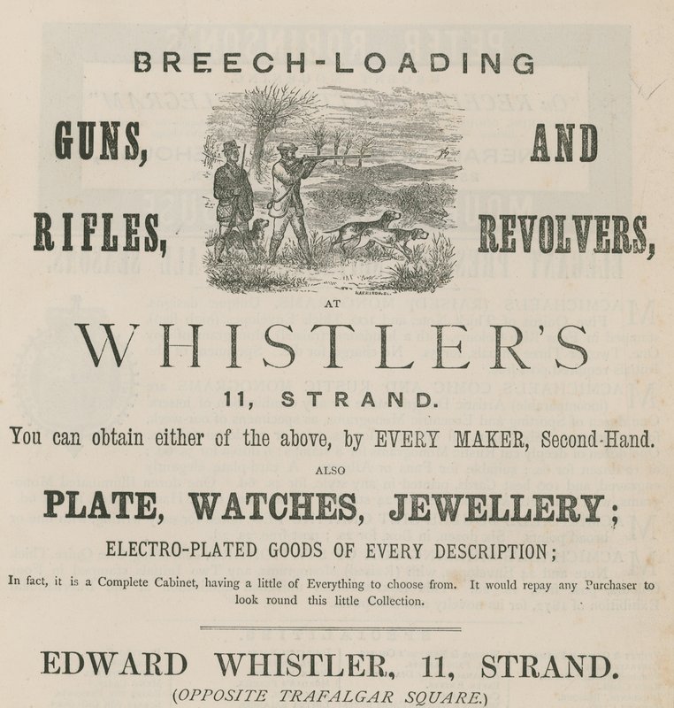 Reklama pro Edward Whistler, 11 Strand, Londýn od English School