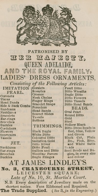 Reklama na James Lindleys, 3 Cranbourne Street, Leicester Square, Londýn od English School