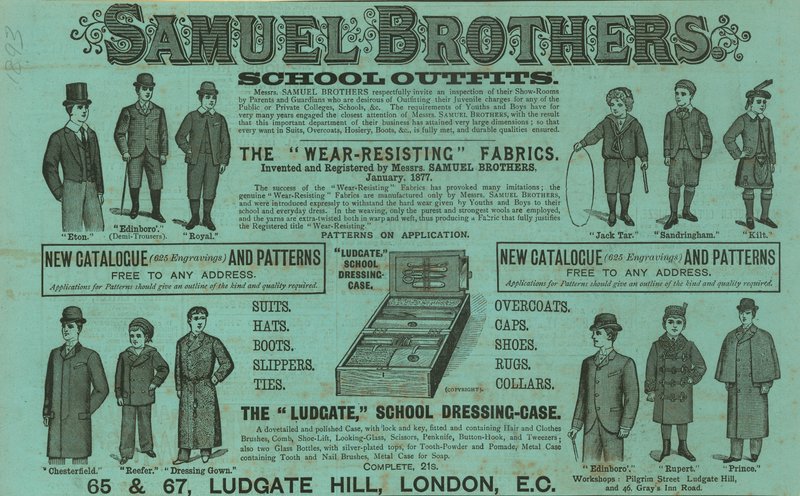 Reklama na Samuel Brothers, Ludgate Hill, Londýn od English School