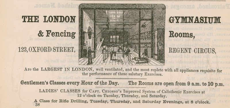 Reklama na The London Gymnasium & Fencing Rooms, Oxford Street 123, Regent Circus od English School