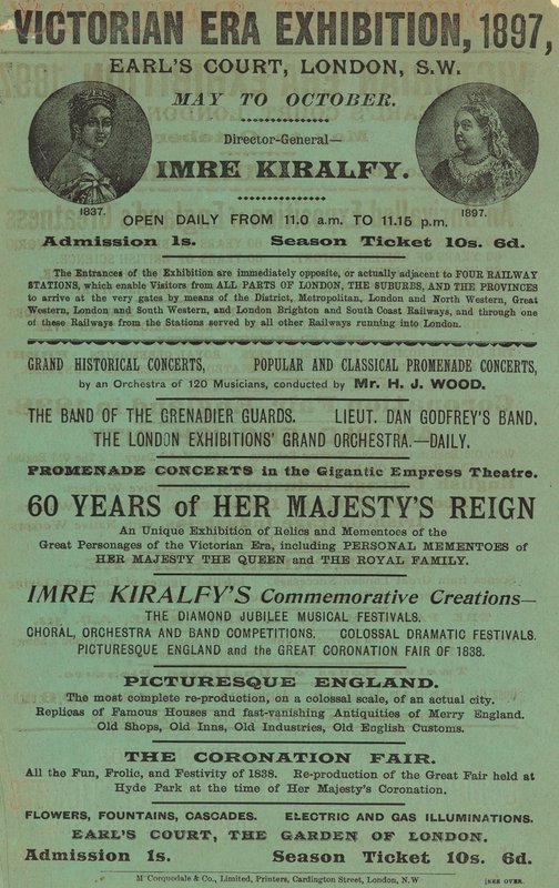 Reklama na výstavu viktoriánské éry, 1897, v Earls Court od English School