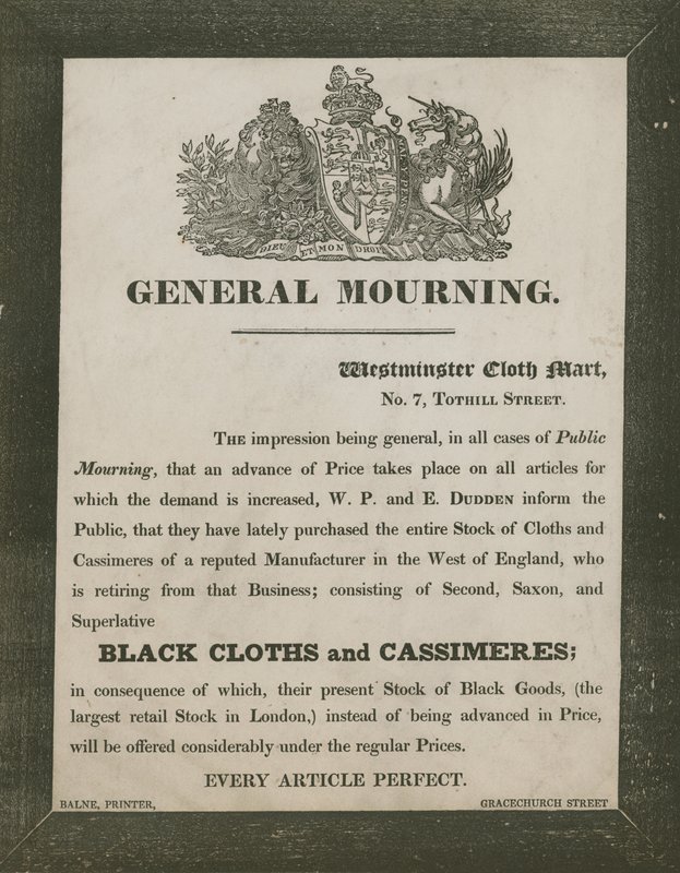 Reklama pro W P a E Dudden, Westminster Cloth Mart, 7 Tothill Street od English School