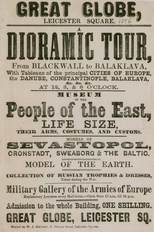 Reklama na Dioramic Tour z Blackwallu do Balaklavy s obrazy hlavních měst Evropy od English School