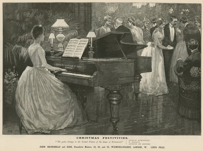 Reklama na výrobce pian John Brinsmead and Sons, Wigmore Street, Londýn od English School