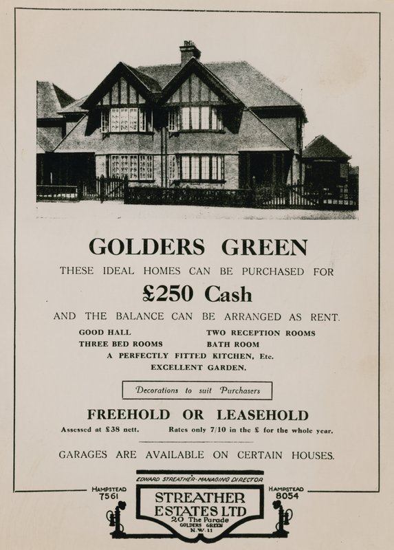 Inzerát na koupi domu v Golders Green od English School