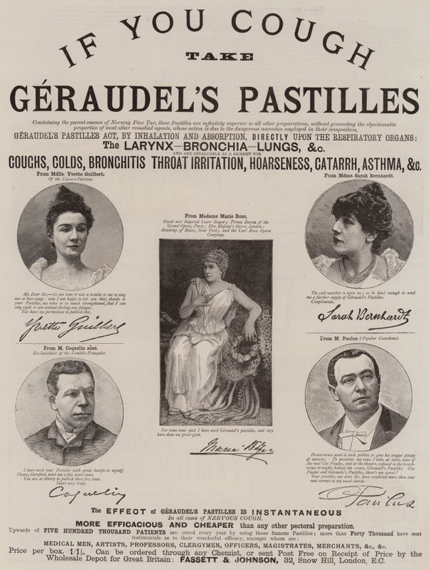 Reklama, Geraudelovy pastilky (rytina) od English School