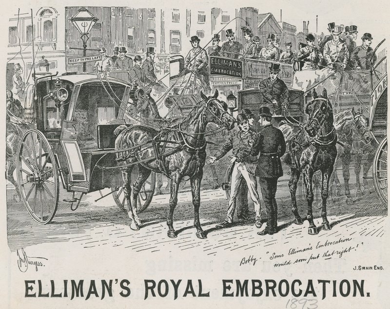 Reklama na Ellimans Royal Embrocation od English School