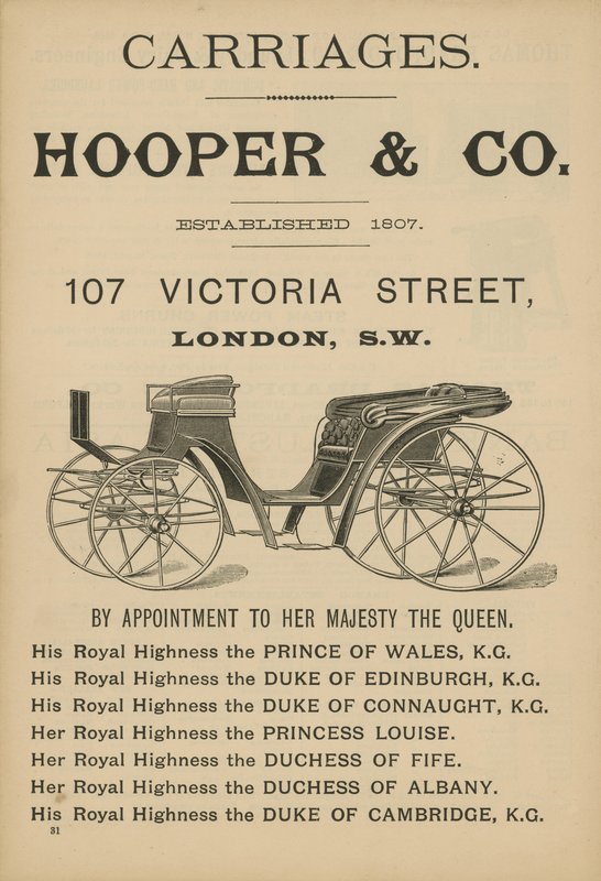 Inzerát na kočárky Hooper & Co od English School