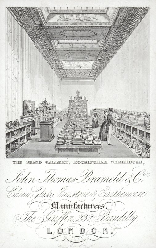 Reklama pro John Thomas Brameld and Co, výrobce porcelánu, skla, železného kamene a kameniny, Londýn od English School
