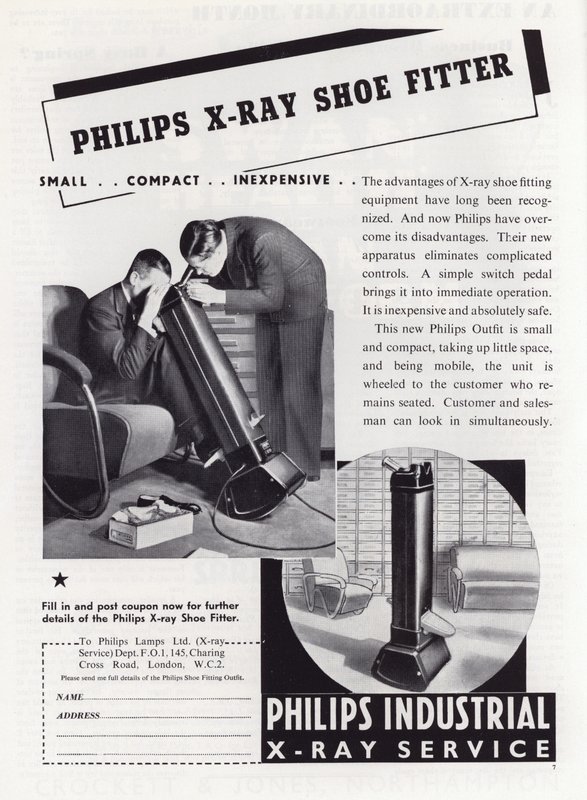 Reklama na montéra obuvi Philips X-Ray, 30. léta 20. století od English School