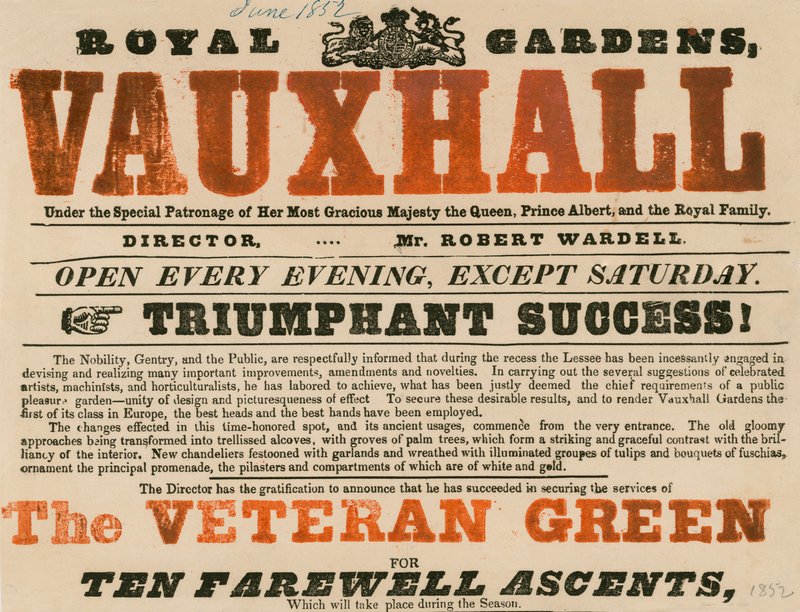 Reklama pro Royal Garden, Vauxhall; Vauxhall Gardens, Londýn od English School
