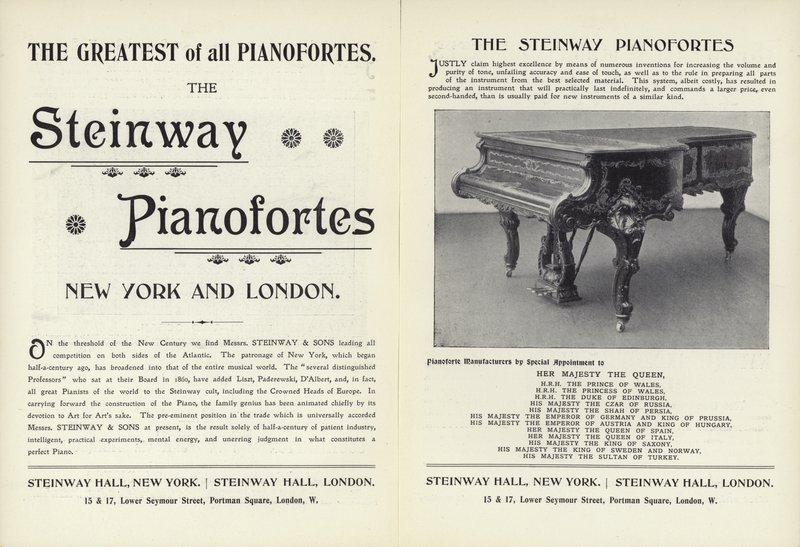 Reklama na klavíry Steinway od English School