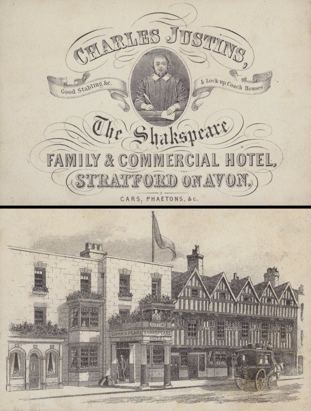 Reklama na hotel The Shakspeare, Stratford on Avon, Warwickshire (rytina) od English School