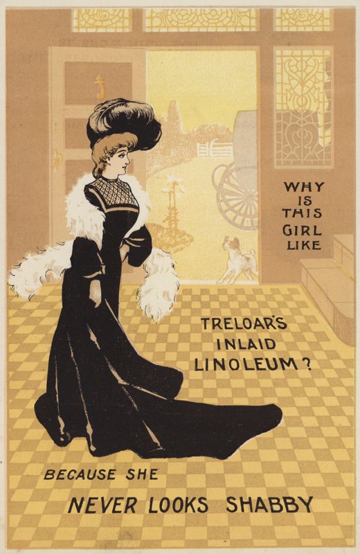 Reklama na intarzované linoleum Treloars od English School