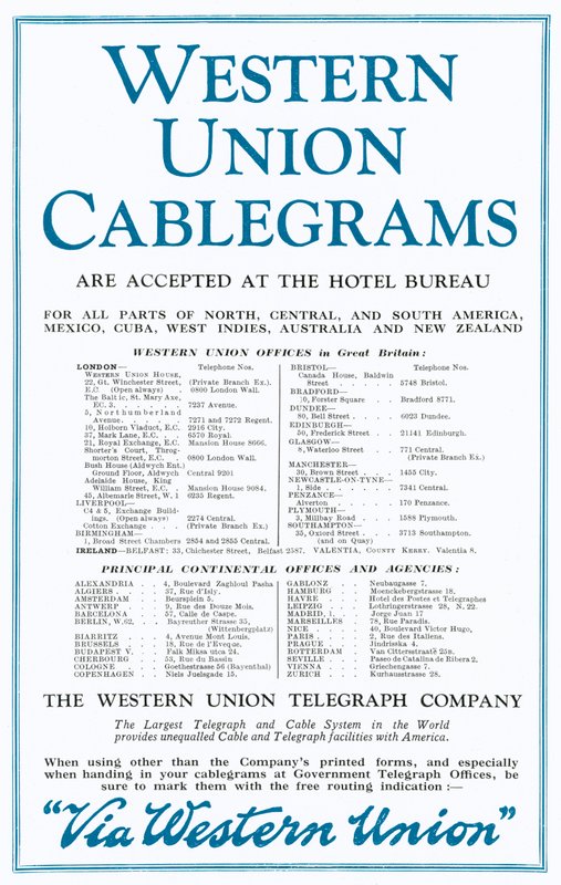 Reklama na Western Union Cablegrams (barevné lito) od English School
