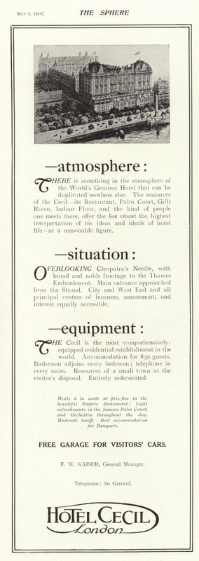 Reklama na Hotel Cecil, Londýn od English School