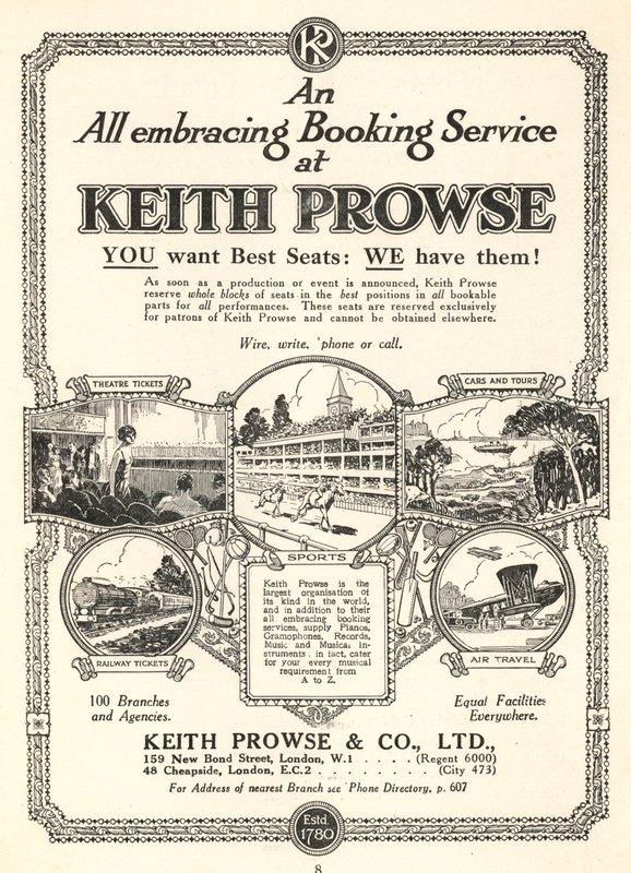Reklama na služby rezervace vstupenek společnosti Keith Prowse & Co, Ltd (litho) od English School