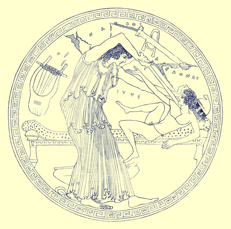 Aedon zabije Ityse, ilustrace z „Greek Vase Paintings“ od J. E. Harrisona a D. S. MacColl, vydáno 1894 od English School